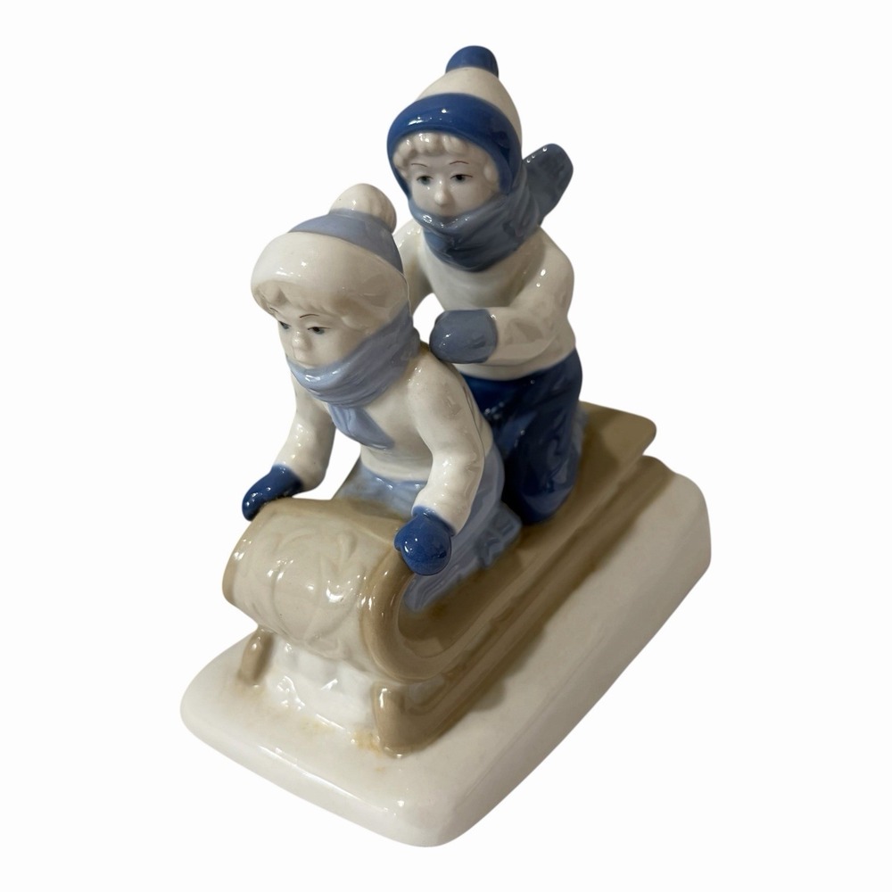 Vintage Paul‎ Sebastian Children Sledding 1992 Porcelana De Cuernevaca Mexico
